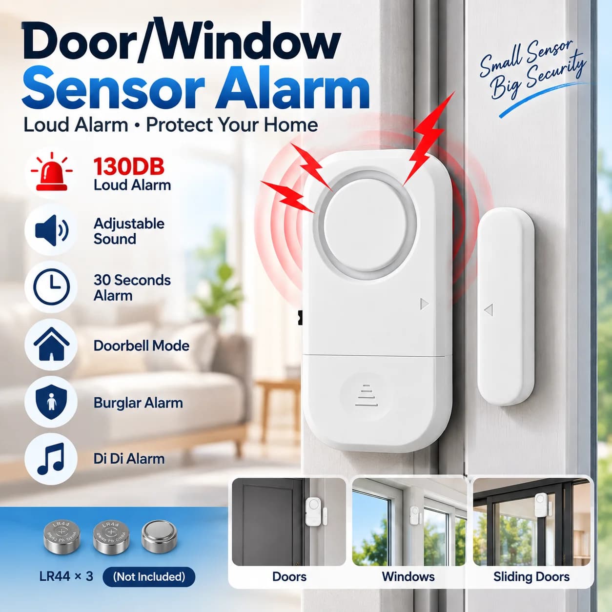130DB Door Opening Sensor Doorbell Time Delay Door Alarm Anti-theft Door Window Security Alarm Refrigerator Alarm Door Sensor