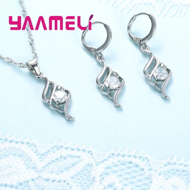Sterling Silver Charm Pendant Necklace Earring Set