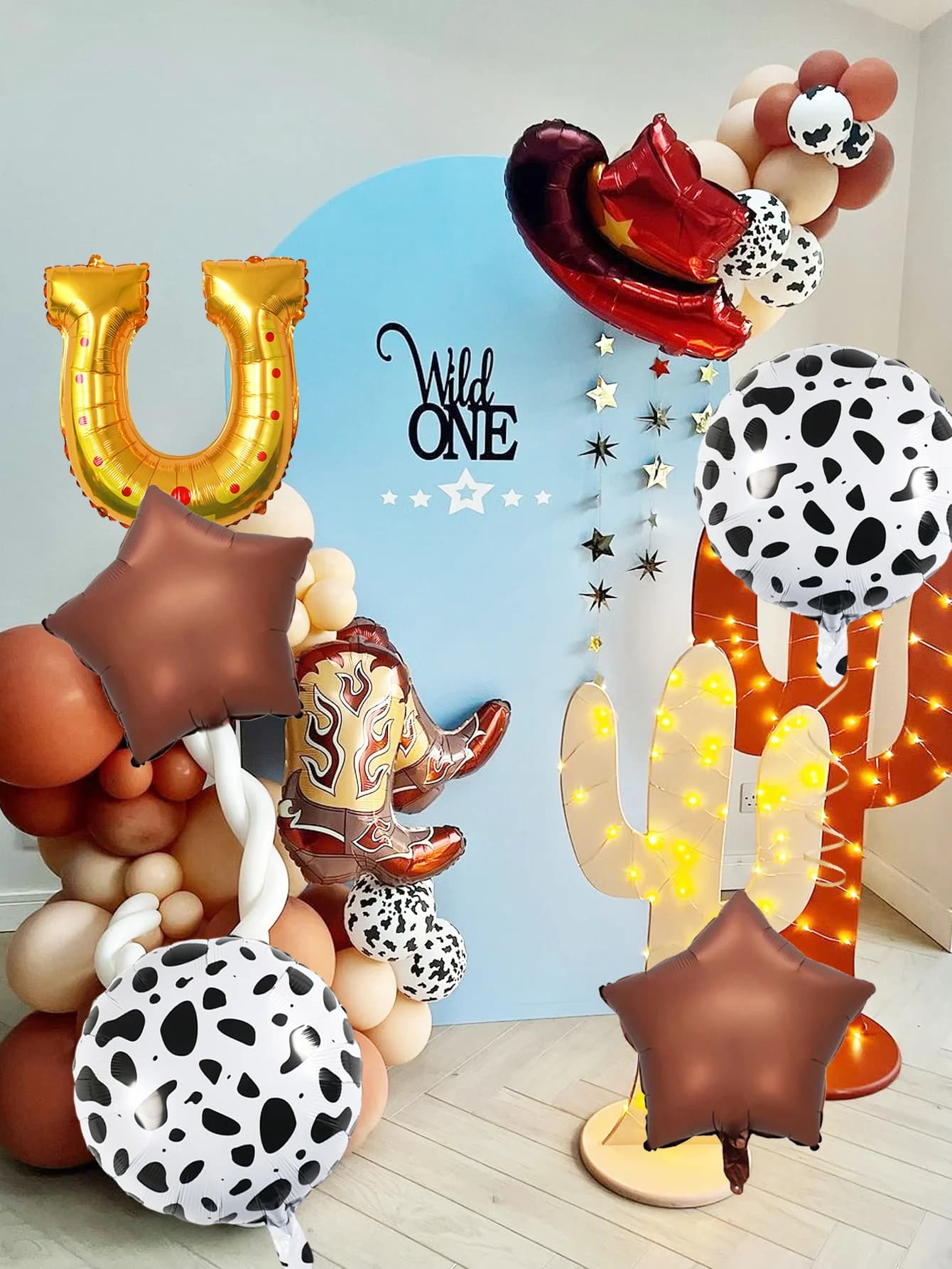 8pcs brown cowboy-themed party balloons, suitable for cowboy birthday parties, first rodeo events, farm themes