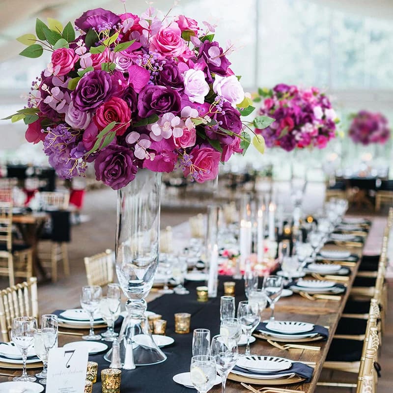 H7789 Wedding Table Centerpieces 40cm Flower Ball Purple Pink Rose Babysbresth Eucalyptus Floral Arrangement Banquet Event Props