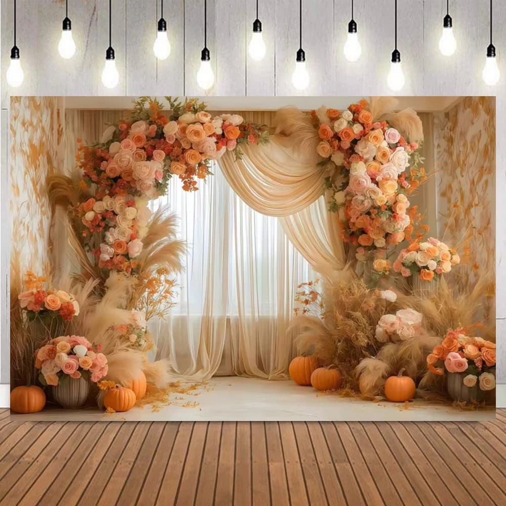 Wedding Photography Backdrop Pink White Curtains Flower Wall Bridal Shower Maternity Portrait Children Birthday Party Background