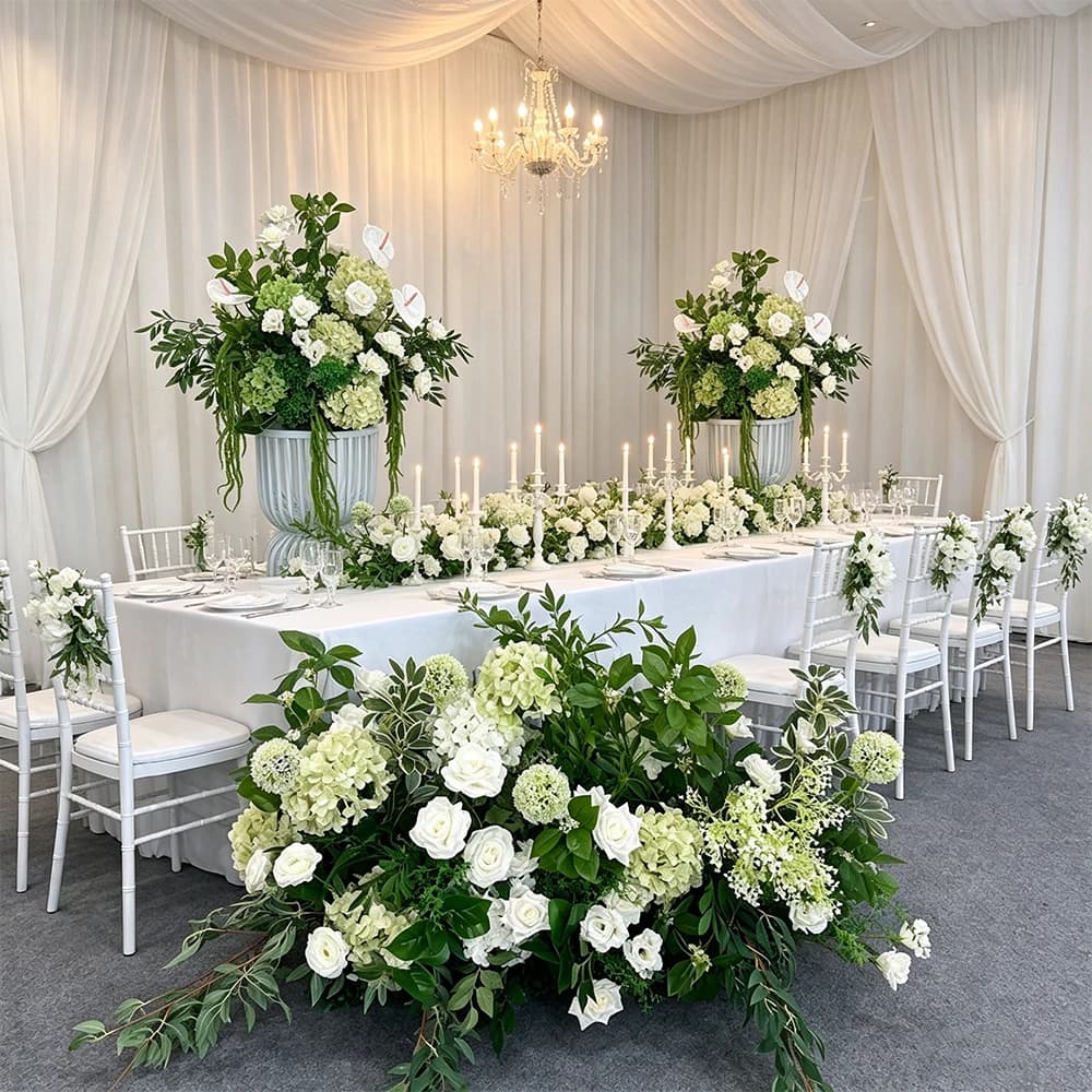 Wedding Decor Luxury Flower Row Table Centerpiece Green White Arrangement Backdrop Arch Event Party Floor Floral Decoration