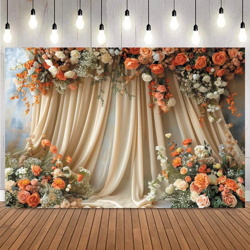 Wedding Photography Backdrop Pink White Curtains Flower Wall Bridal Shower Maternity Portrait Children Birthday Party Background
