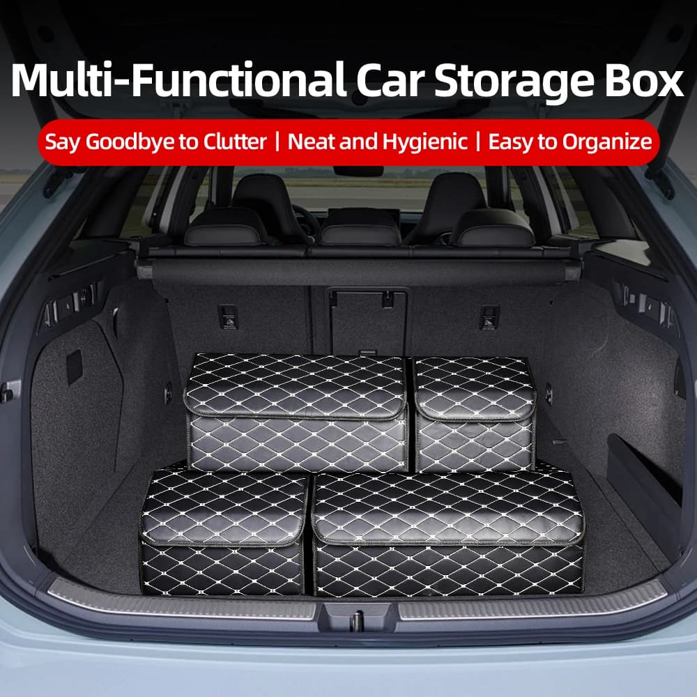 Car Trunk Organizer Box, Large Capacity, Auto Multiuse Tools, Storage Bag, Stowing, Tidying, Leather, Folding for Emergency