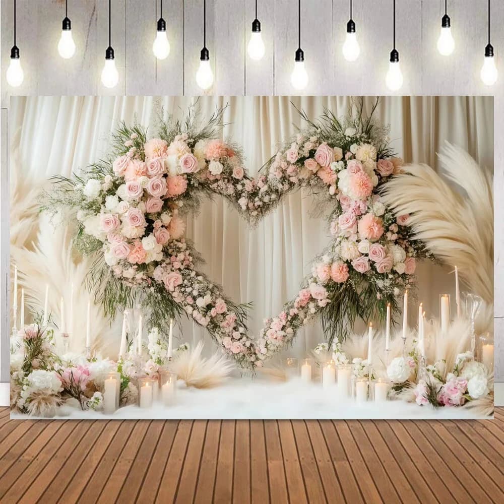 Wedding Photography Backdrop Pink White Curtains Flower Wall Bridal Shower Maternity Portrait Children Birthday Party Background