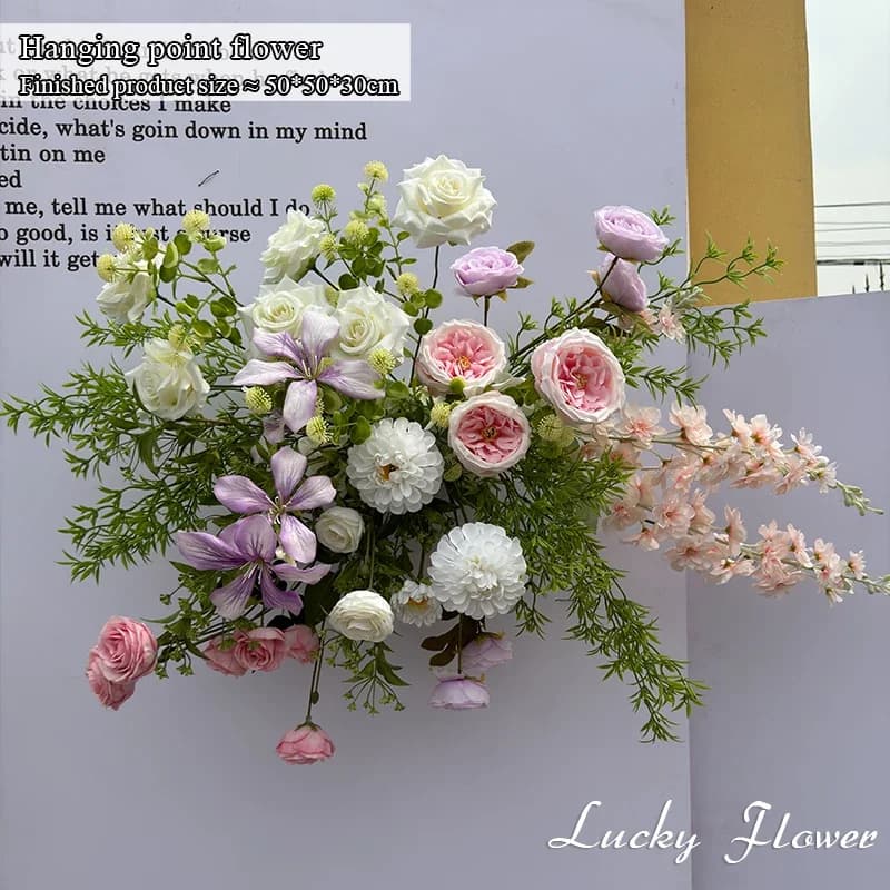 Outdor Wedding Decoration Artificial Flowers Hanging Flower Row Road Leading Flower Ball Floral Backdrop Decor Floor Flower Row