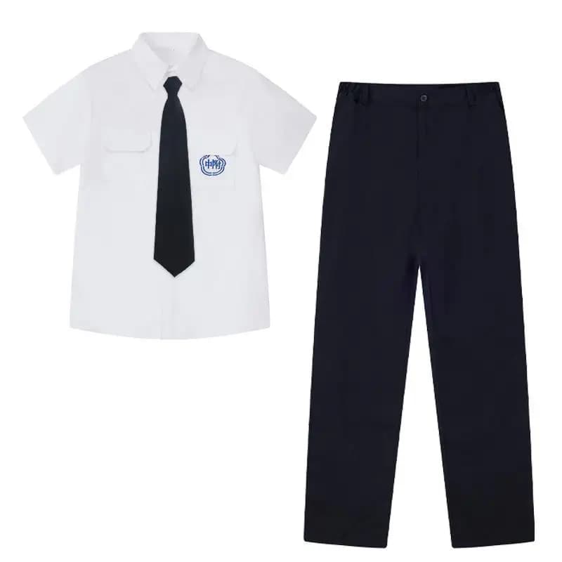 L / Included men's short white shirt + tie + navy blue trousers