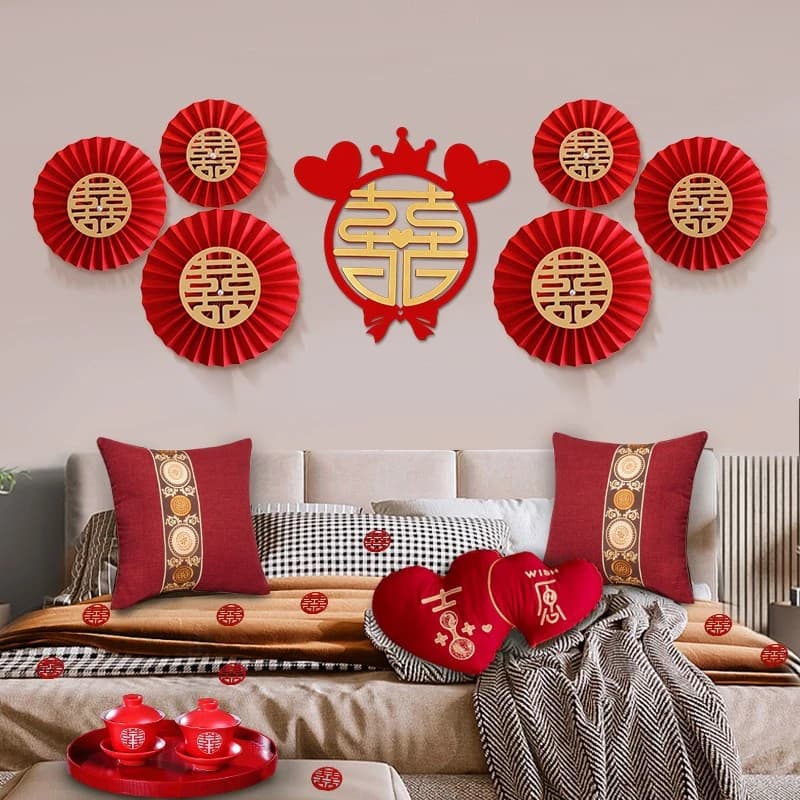 2026 Chinese Wedding Decoration Double Happiness Background Wall Ornament Traditional Wedding Wall Stickers Decal Party Supplies