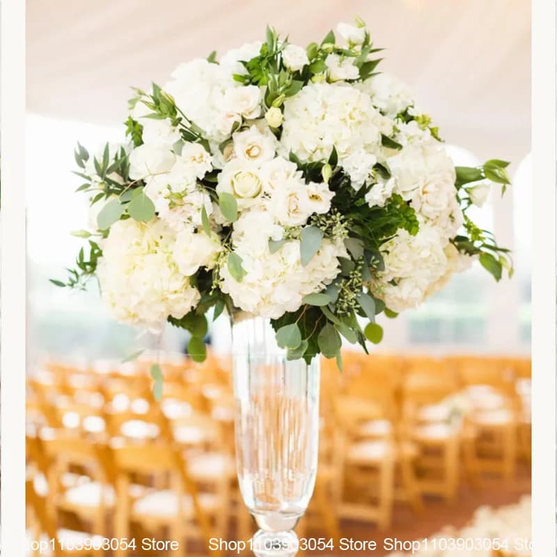 White Wedding Table Centerpiece Artificial Flower Arrangement Hydrangea Rose Delphinium Floral For Wedding Reception Party Decor