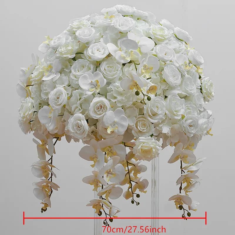 Wedding Table Centerpiece Ball, White Rose Orchid, Hydrangea Flower Arrangement, Party Road Lead Props,80 cm, 70 cm, 60 cm, 50cm