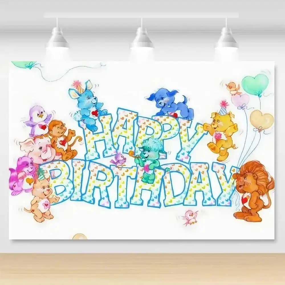 Photography Backgrounds for Kids Birthday Party Children Portrait Photo Backdrops Care-Bears Love Rainbow Bear anime