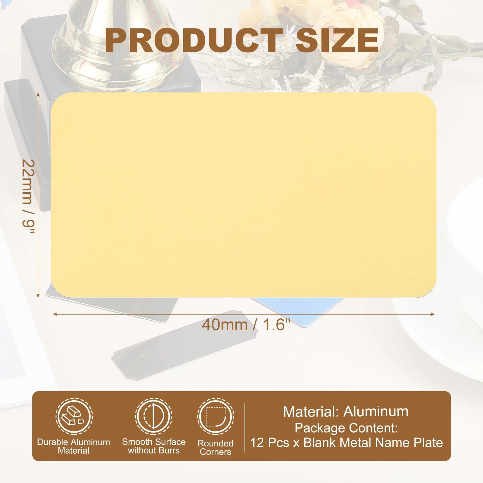 6/12Pcs Blank Engraved Metal Name Plates Laser Strong Adhesive Nameplate Anodized Aluminium Custom Blank Plates Bussness Cards