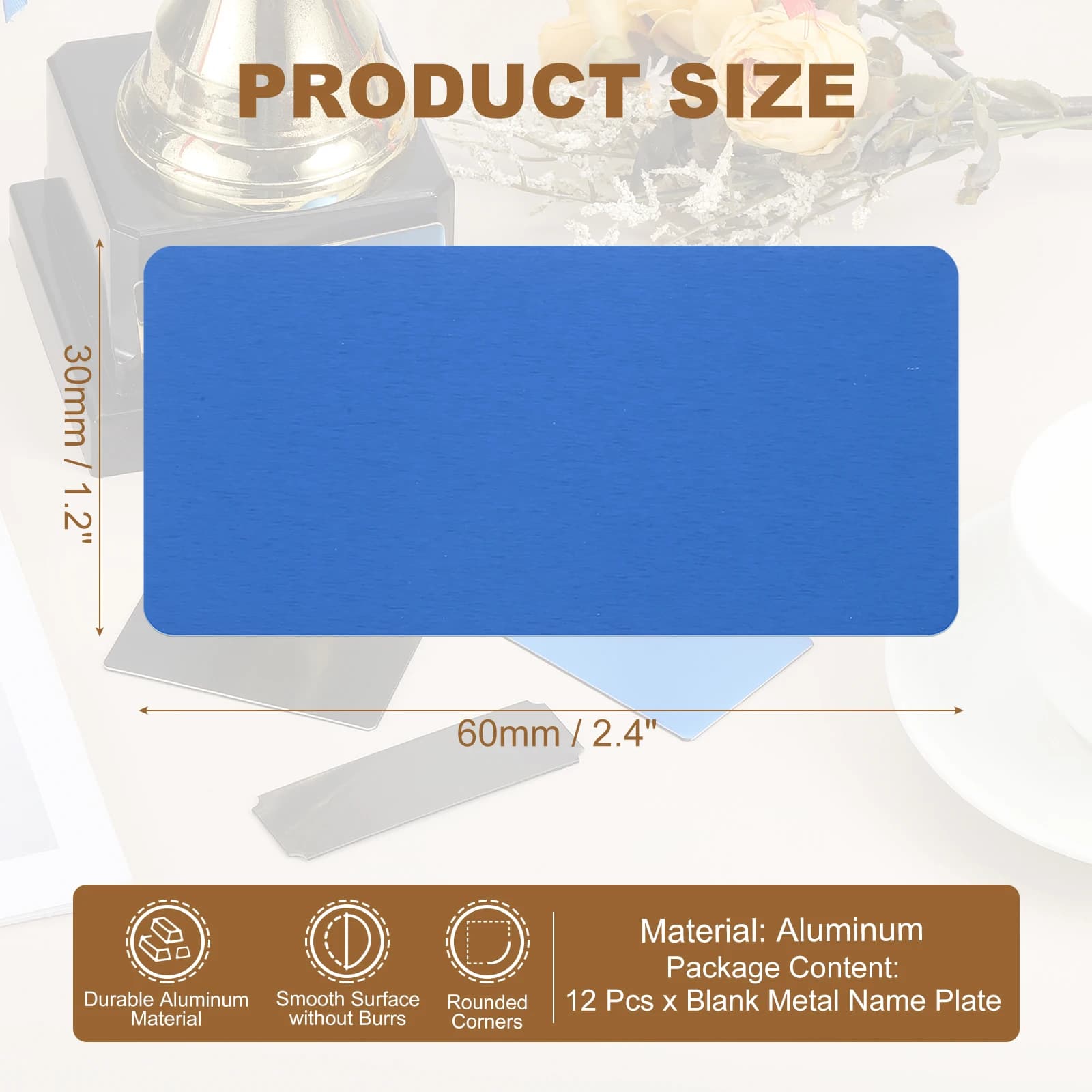 6/12Pcs Blank Engraved Metal Name Plates Laser Strong Adhesive Nameplate Anodized Aluminium Custom Blank Plates Bussness Cards