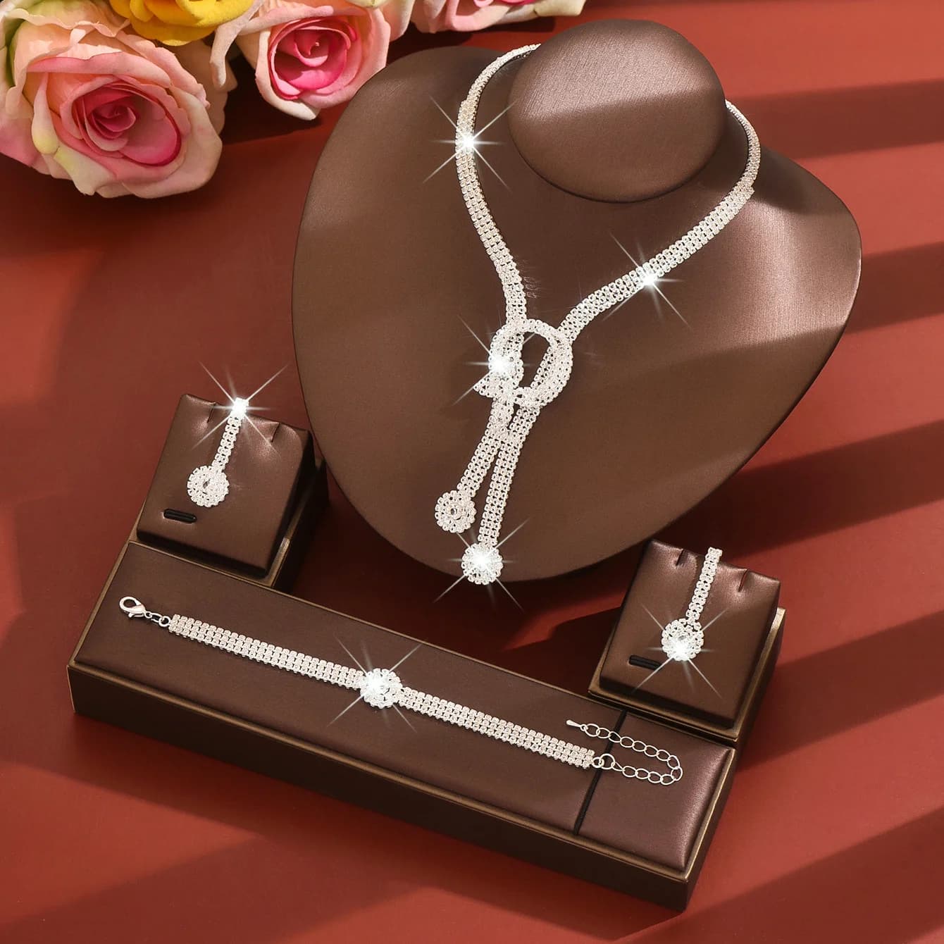 Diamond Jewelry Set: Necklace, Earrings, Bracelet