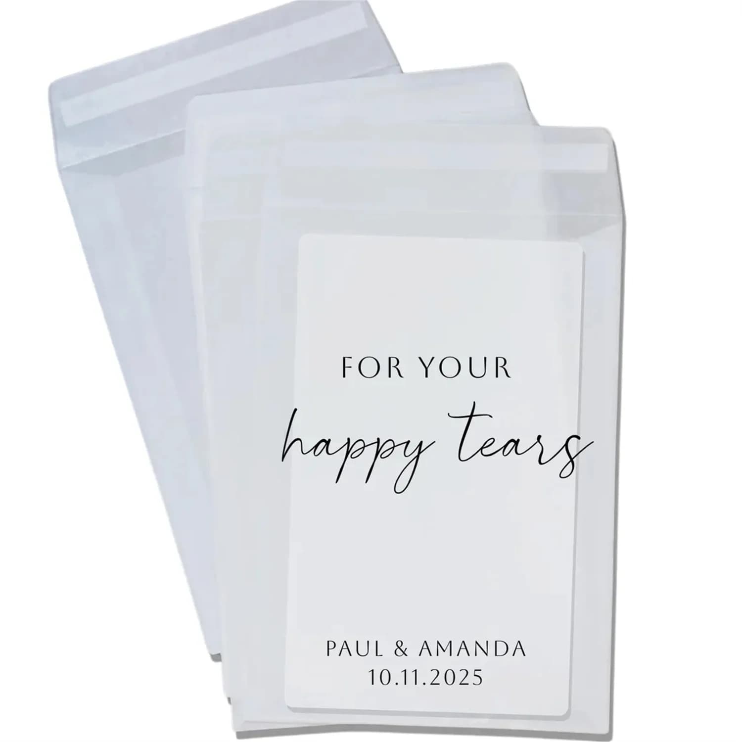 Personalised Wedding Favor Packs: Happy Tears Tissue Packets & Confetti Packs for Guests