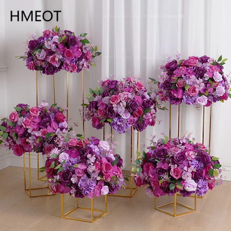 H7789 Wedding Table Centerpieces 40cm Flower Ball Purple Pink Rose Babysbresth Eucalyptus Floral Arrangement Banquet Event Props