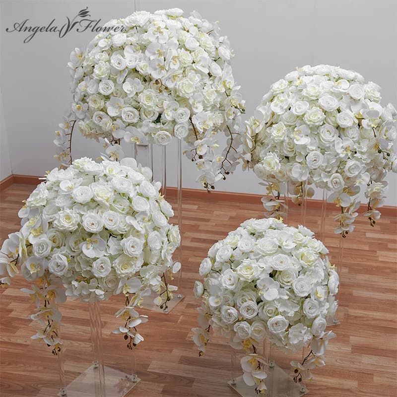 Wedding Table Centerpiece Ball, White Rose Orchid, Hydrangea Flower Arrangement, Party Road Lead Props,80 cm, 70 cm, 60 cm, 50cm