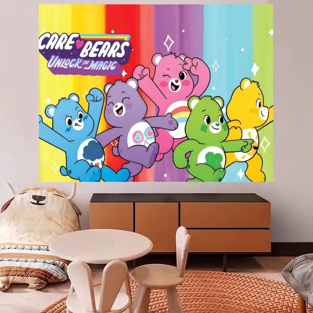 Photography Backgrounds for Kids Birthday Party Children Portrait Photo Backdrops Care-Bears Love Rainbow Bear anime