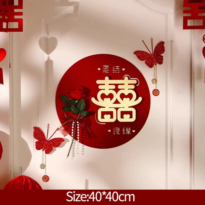 2026 Chinese Wedding Decoration Double Happiness Background Wall Ornament Traditional Wedding Wall Stickers Decal Party Supplies