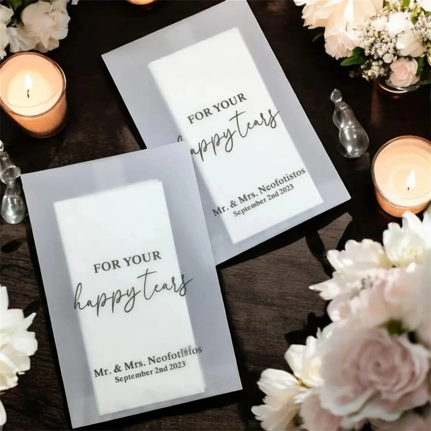Personalised Wedding Favor Packs: Happy Tears Tissue Packets & Confetti Packs for Guests