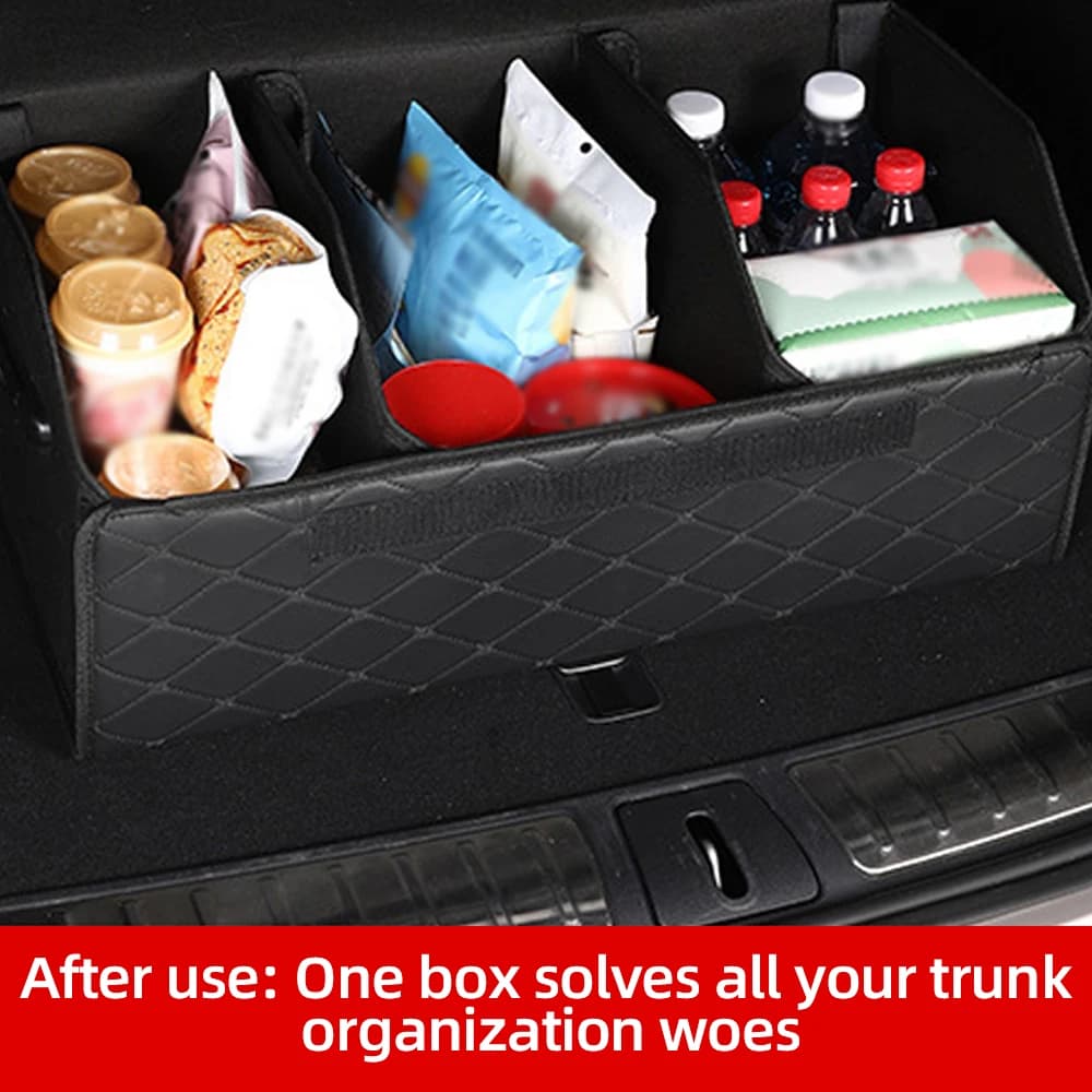 Car Trunk Organizer Box, Large Capacity, Auto Multiuse Tools, Storage Bag, Stowing, Tidying, Leather, Folding for Emergency