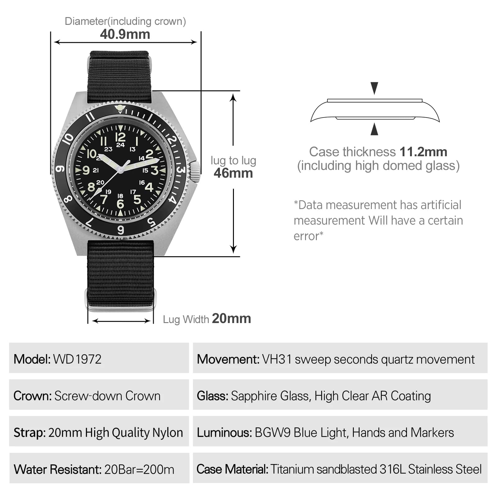Watchdives VH31 Quartz Watch Sapphire Crystal