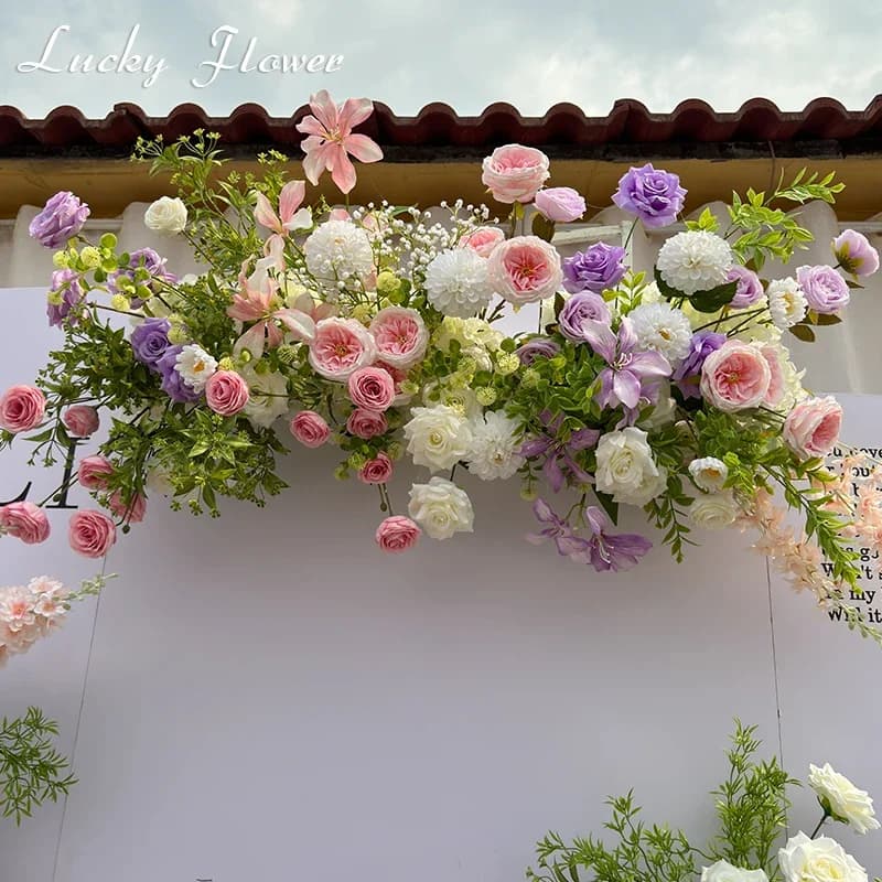 Outdor Wedding Decoration Artificial Flowers Hanging Flower Row Road Leading Flower Ball Floral Backdrop Decor Floor Flower Row