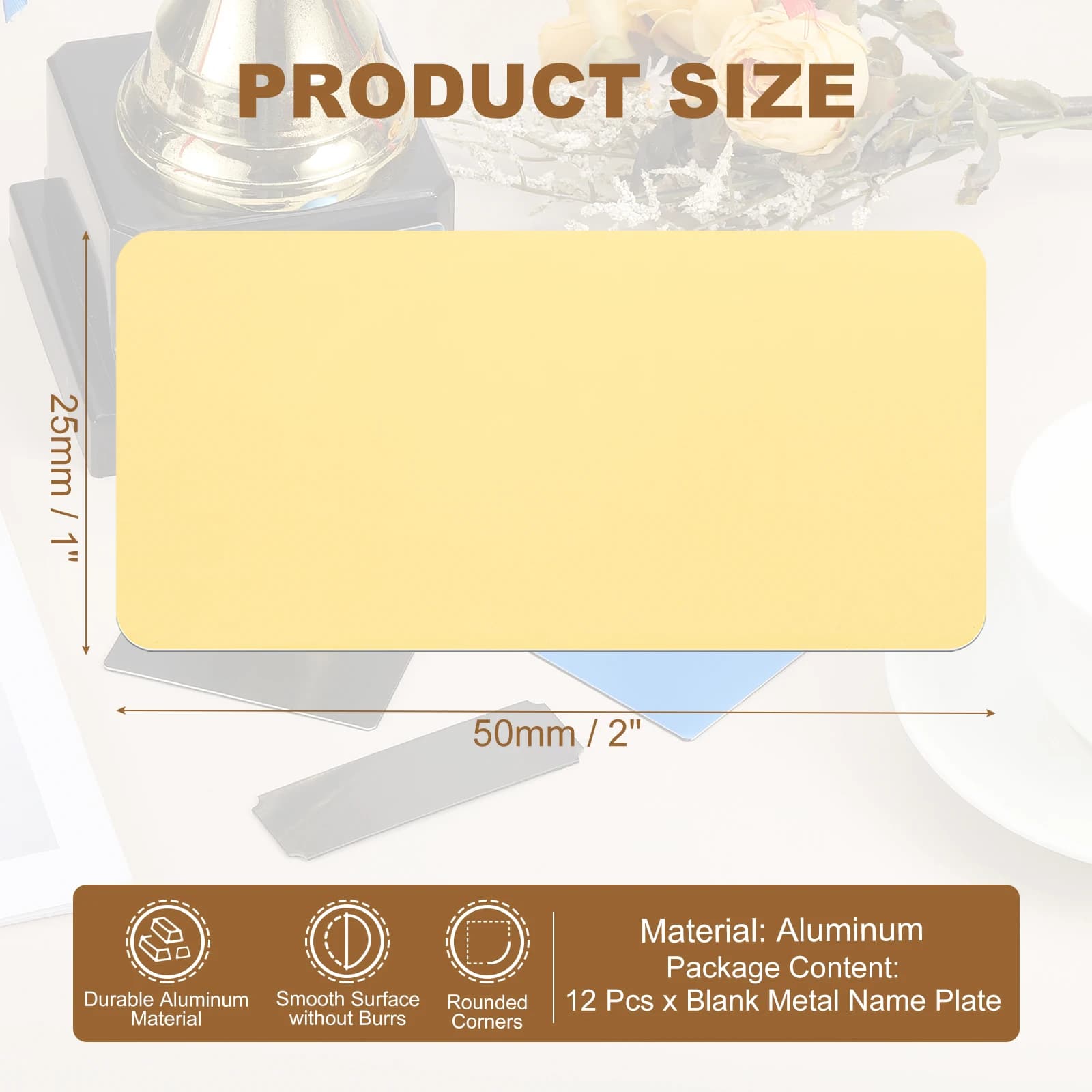 6/12Pcs Blank Engraved Metal Name Plates Laser Strong Adhesive Nameplate Anodized Aluminium Custom Blank Plates Bussness Cards