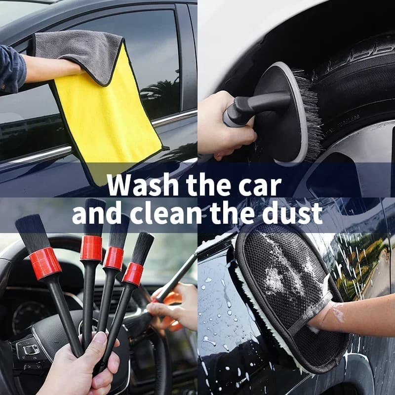 Car Cleaning Set with Detailing Brush Towel Glove - Auto Dashboard & Air Outlet Cleaning Tools Kit for Car Wash Accessories
