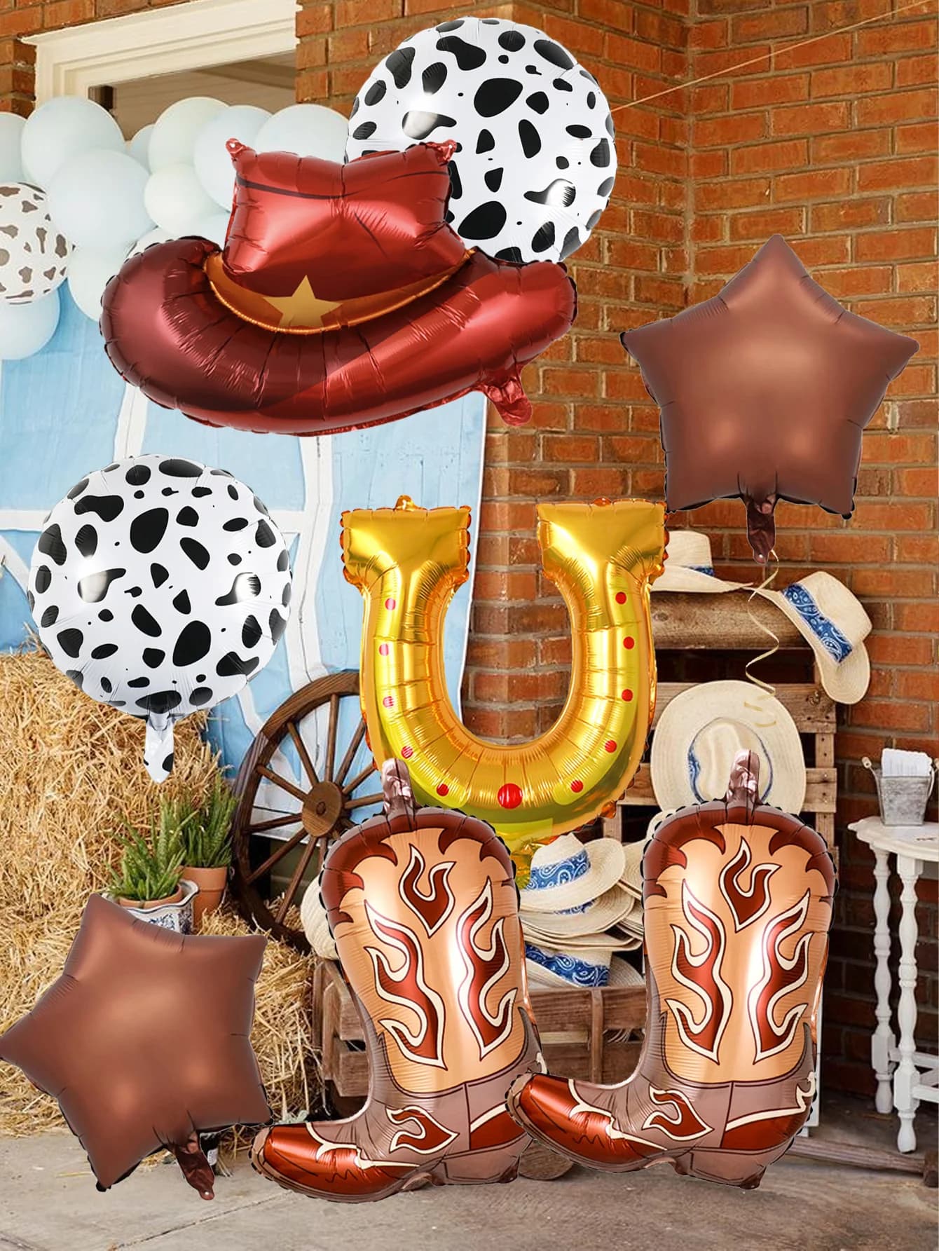 8pcs brown cowboy-themed party balloons, suitable for cowboy birthday parties, first rodeo events, farm themes