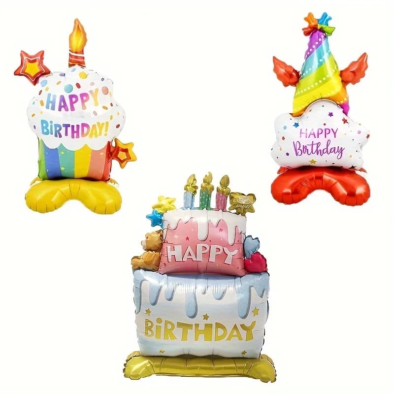 3 Colorful Cake-Shaped Balloons for Indoor/Outdoor Birthday Party Decorations Birthday Balloons Party Decorative Balloons