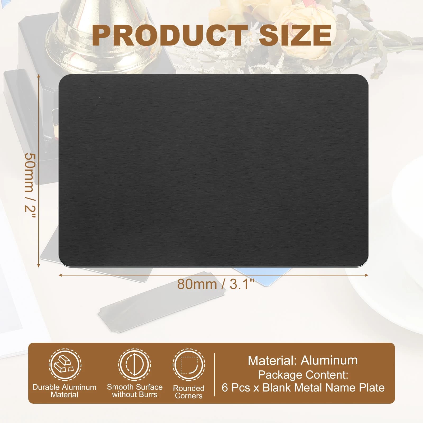 6/12Pcs Blank Engraved Metal Name Plates Laser Strong Adhesive Nameplate Anodized Aluminium Custom Blank Plates Bussness Cards