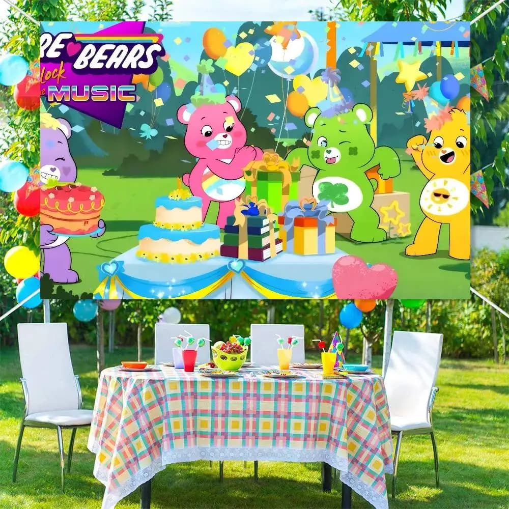 Photography Backgrounds for Kids Birthday Party Children Portrait Photo Backdrops Care-Bears Love Rainbow Bear anime