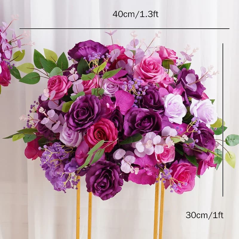 H7789 Wedding Table Centerpieces 40cm Flower Ball Purple Pink Rose Babysbresth Eucalyptus Floral Arrangement Banquet Event Props