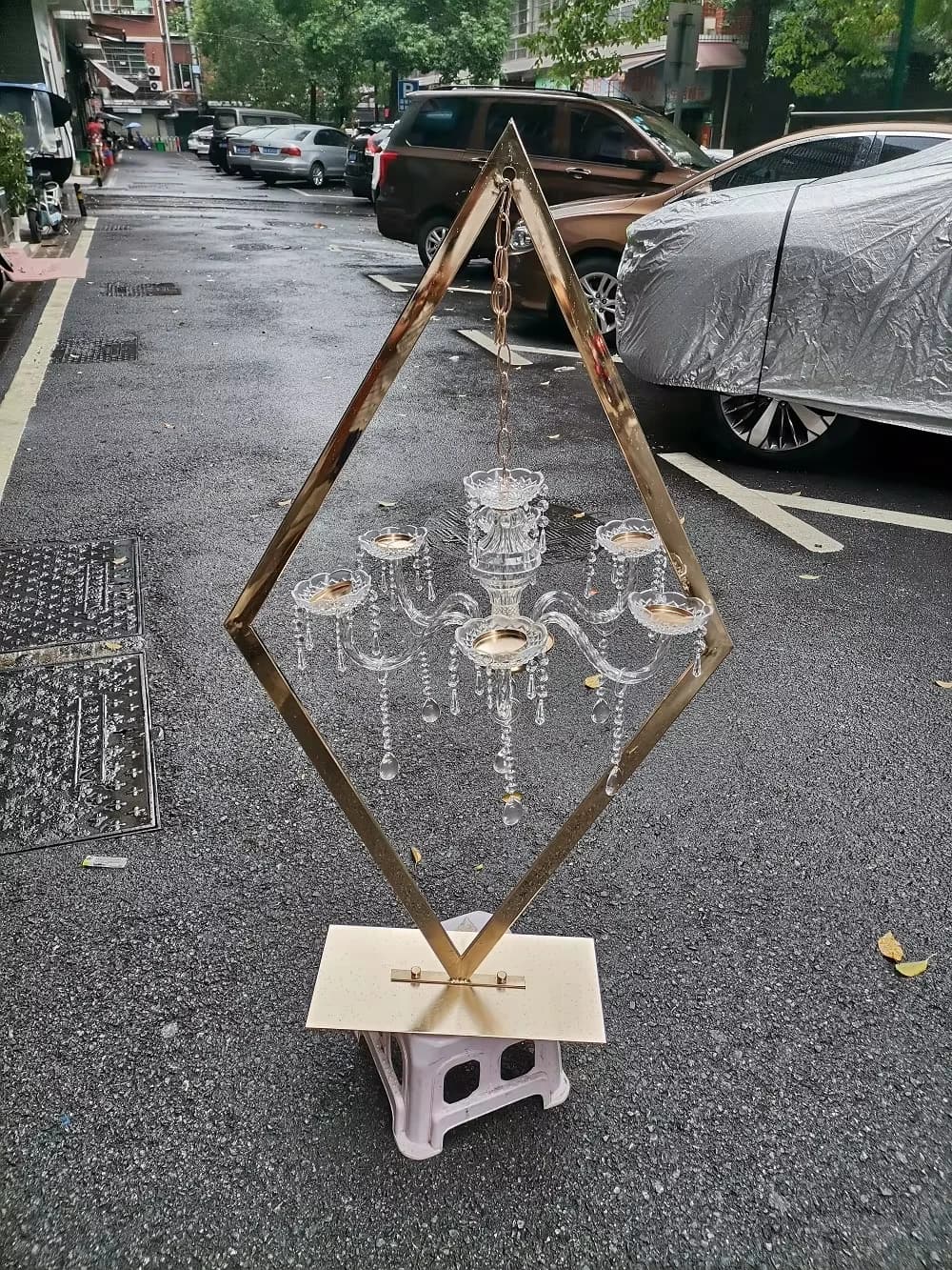 Wedding Centerpieces Gold Metal Tall Diamond Candle Holder, 4/6/10pcs Table Decor for Arch Backdrop Stage Reception Event