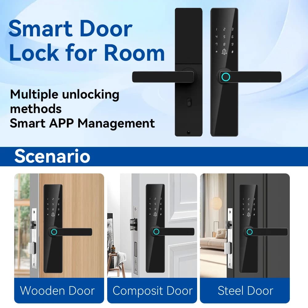 Smart Door Lock With Fingerprint, Password, Card, Key Electronic Lock Suitable For Wooden And Steel Doors
