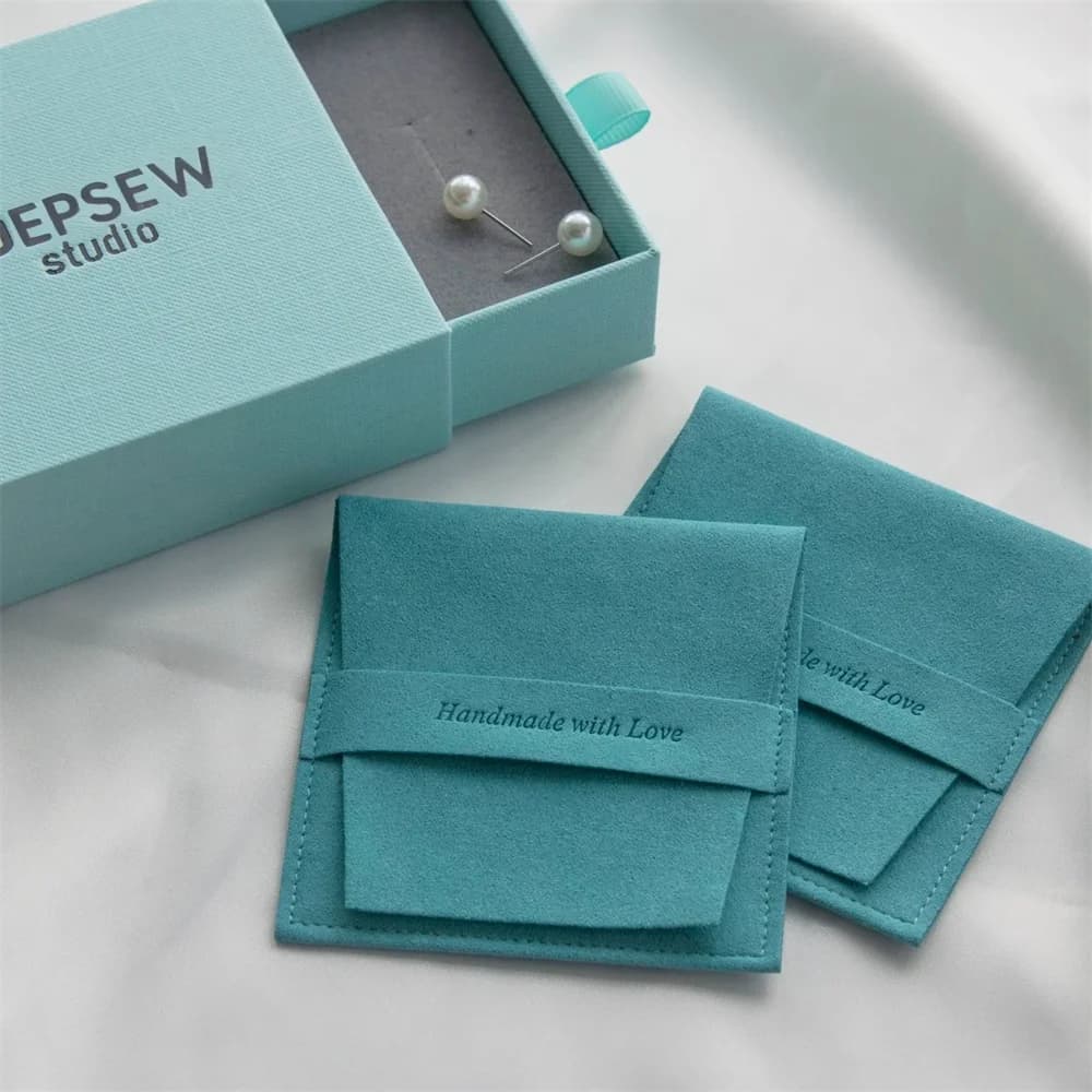 SHEEPSEW Wedding Favors For Guests Drawer Jewelry Boxes 100Pcs Customized Logo With Suede Velvet Bag For Ring Necklace Bracelet