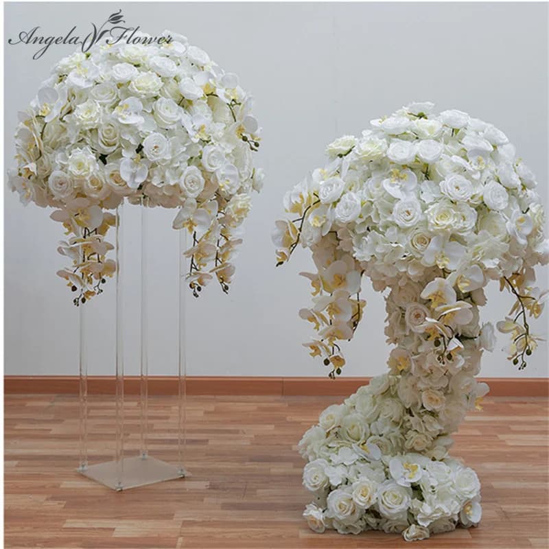 Wedding Table Centerpiece Ball, White Rose Orchid, Hydrangea Flower Arrangement, Party Road Lead Props,80 cm, 70 cm, 60 cm, 50cm