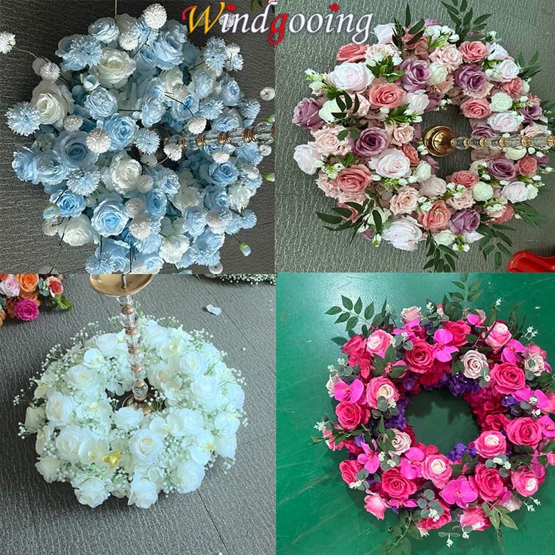 Wedding Table Centerpiece Candlestick Deco Garland Crown Flower Wreath White Rose Green Leaf Floral Arrangement Event Party Prop