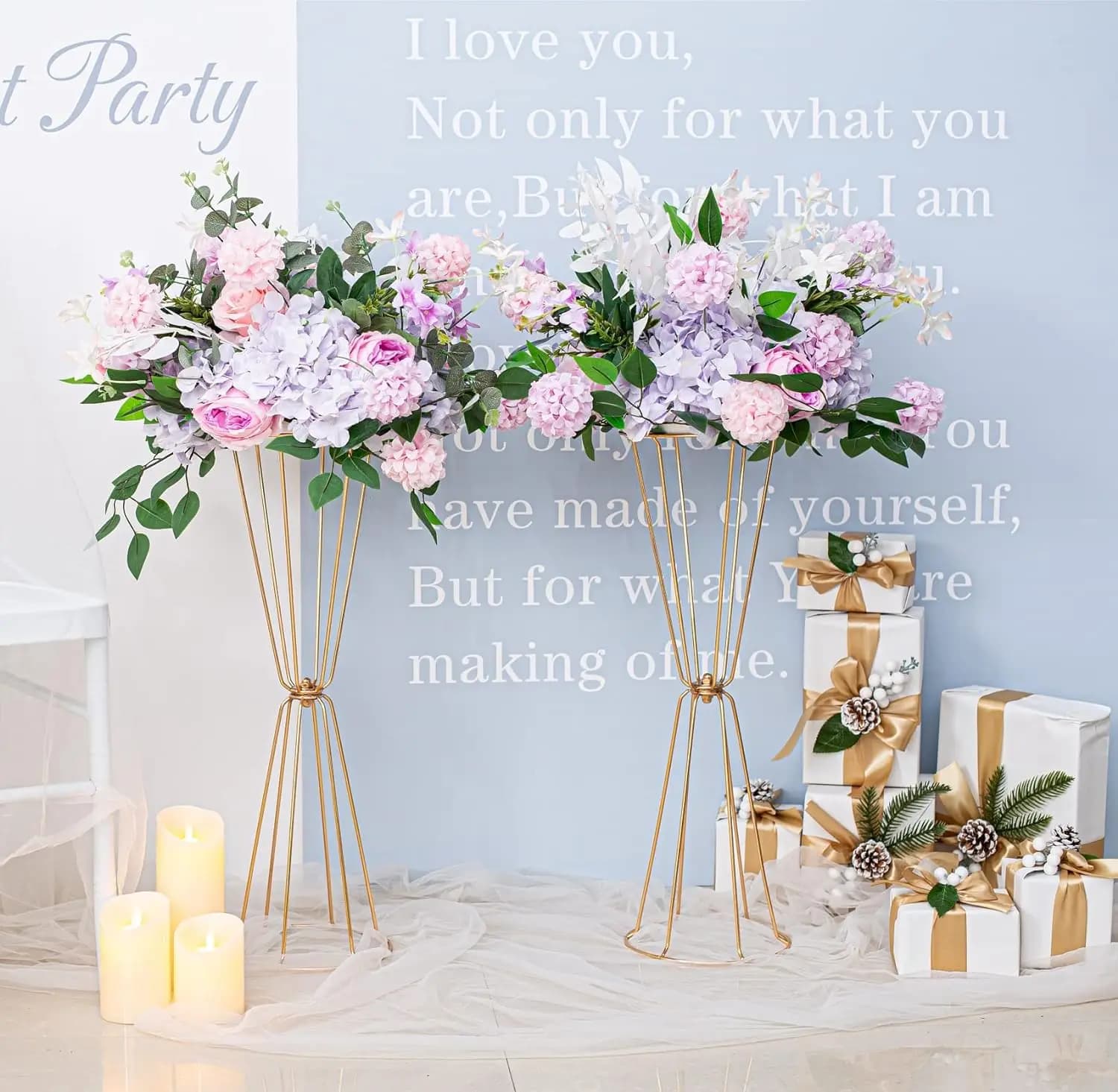 Gold Geometric Centerpieces for Table - Set of 10 Metal Flower Stand for Wedding, 23.6in Tall Vases for Centerpiece Table Decora