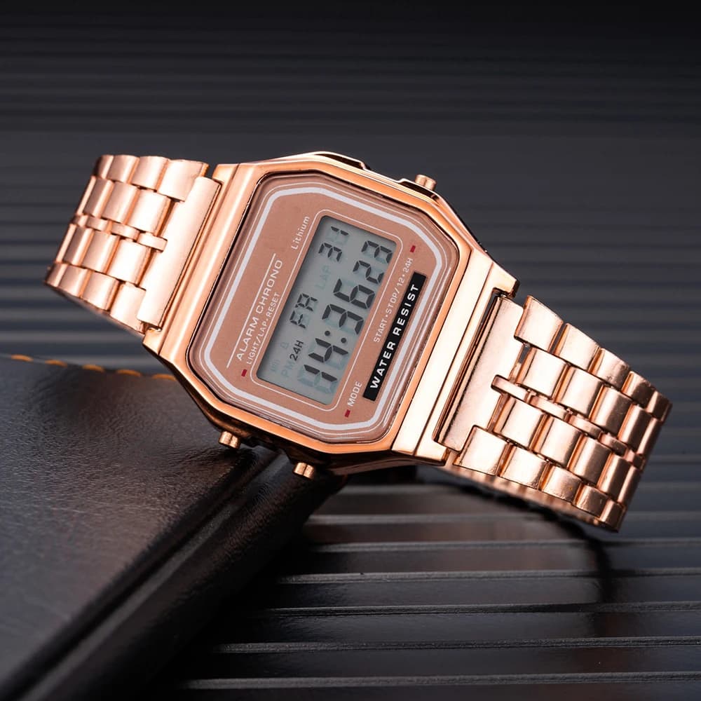 Digital Sports Watch Waterproof LED Gold