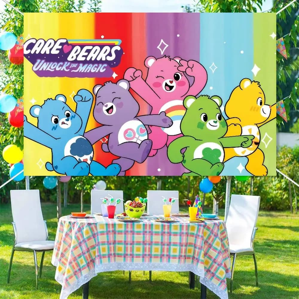Photography Backgrounds for Kids Birthday Party Children Portrait Photo Backdrops Care-Bears Love Rainbow Bear anime