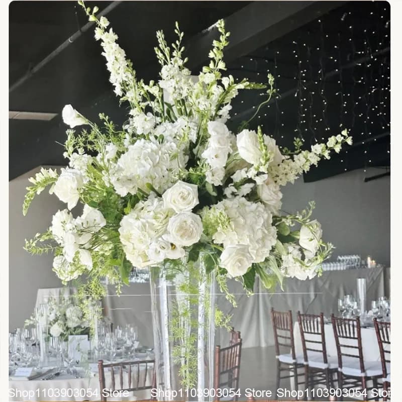 White Wedding Table Centerpiece Artificial Flower Arrangement Hydrangea Rose Delphinium Floral For Wedding Reception Party Decor