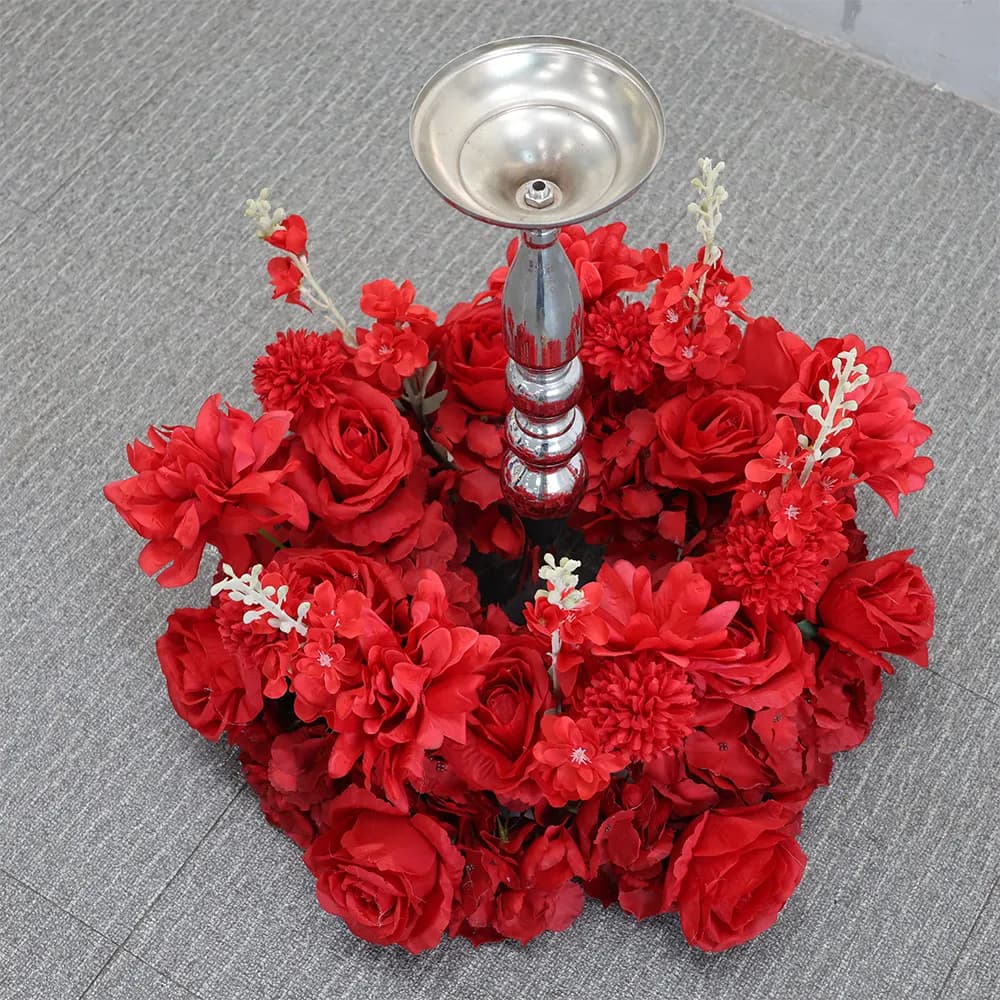 Wedding Table Centerpiece Candlestick Deco Garland Crown Flower Wreath White Rose Green Leaf Floral Arrangement Event Party Prop