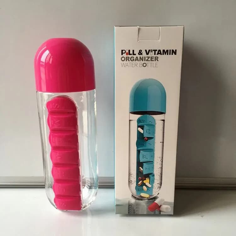 Portable Water Bottle With Pill Organizer