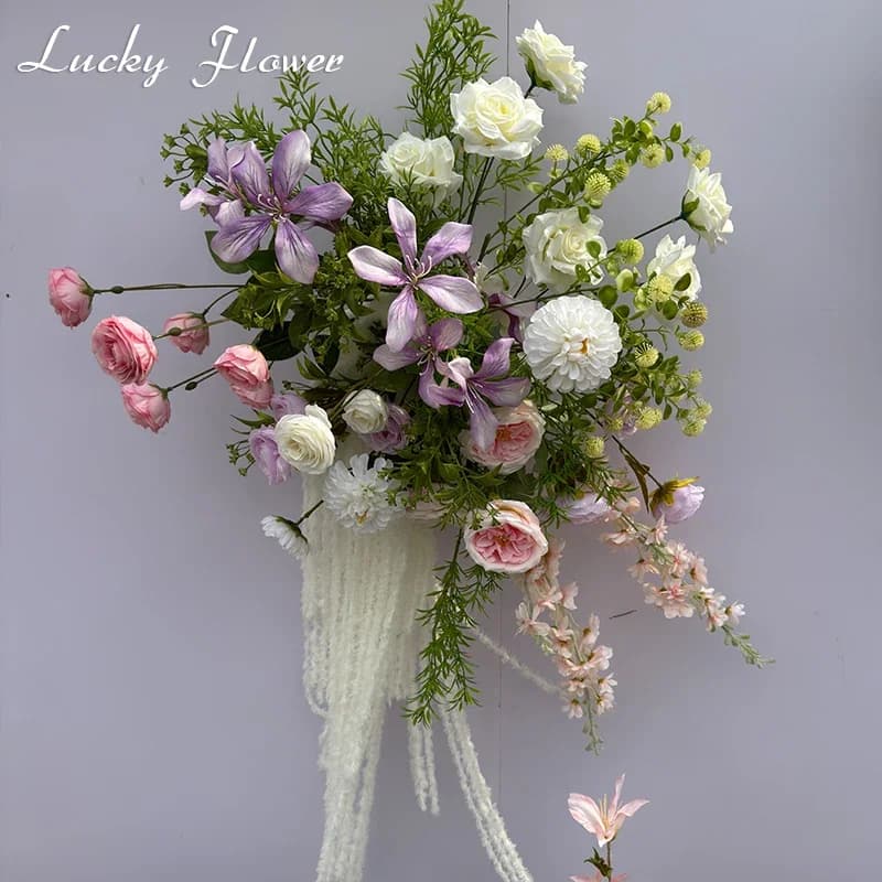Outdor Wedding Decoration Artificial Flowers Hanging Flower Row Road Leading Flower Ball Floral Backdrop Decor Floor Flower Row