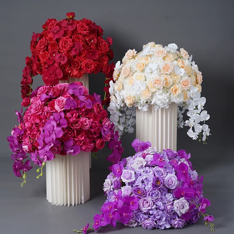 Wedding Table Centerpiece Ball, White Rose Orchid, Hydrangea Flower Arrangement, Party Road Lead Props,80 cm, 70 cm, 60 cm, 50cm