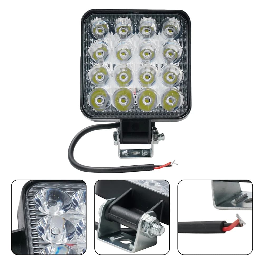 Car LED Square 16 Lights 48W 12V Off-road Vehicle Forklift Headlight Reversing Light ABS Auto Daytime Running Lights Accessories