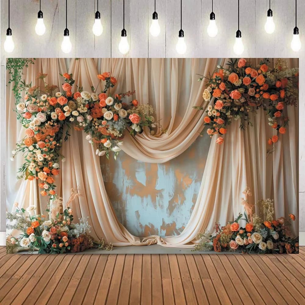 Wedding Photography Backdrop Pink White Curtains Flower Wall Bridal Shower Maternity Portrait Children Birthday Party Background