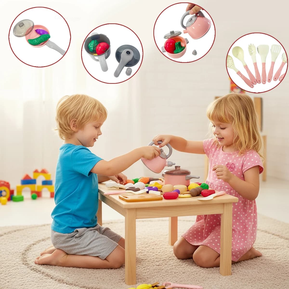 Kids Kitchen Play Set with Food and Utensils